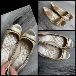 Cole Haan Gold Peep Toe Flats/Wedge Heels, Size 5.5